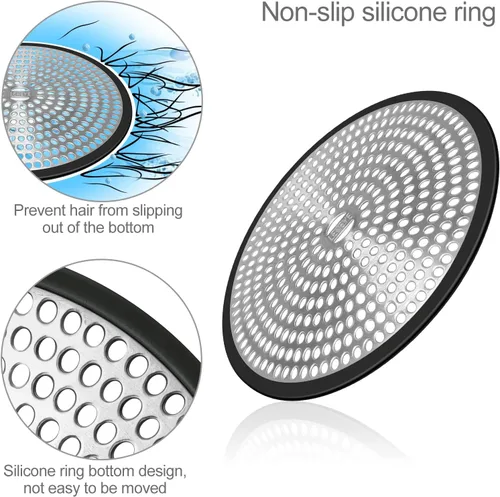 Vista 5 de LEKEYE Atrapa cabellos para el drenaje de la ducha Colador Cubierta para el drenaje de la ducha Protector para el drenaje del baño, acero Negro