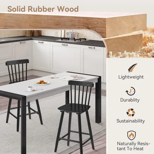 Vista 3 de LUE BONA Windsor Wooden Bar Stools Set of 2 for Kitchen Island, Farmhouse 24 Inch Counter Height Stools Chairs with Spindle Back, Black