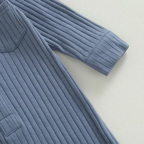 Vista 5 de Mameluco acanalado para bebé recién nacido, con solapa, de una pieza, para otoño, 0-18 meses