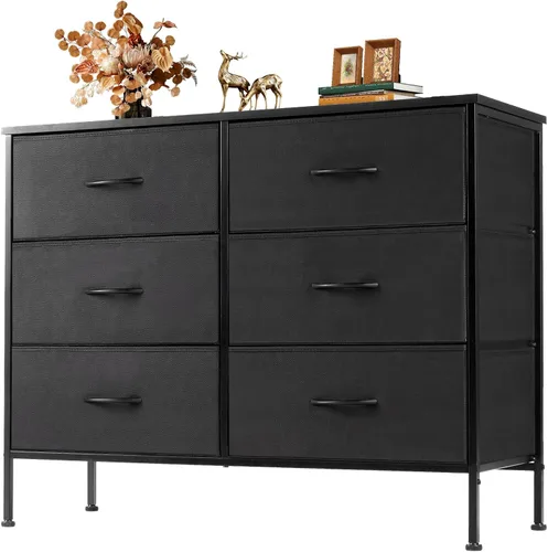 Vista 20 de OLIXIS Cómoda de almacenamiento de 9 cajones con tapa de madera - Organizador de cómoda de tela ancha para dormitorio, clóset, sala de estar
