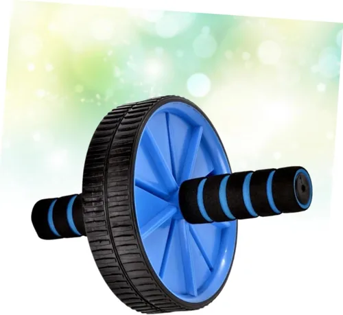 Vista 7 de BESPORTBLE Rodillo de ejercicio abdominal de doble rueda para entrenamiento abdominal y quema de grasa, rueda abdominal azul para gimnasio en casa