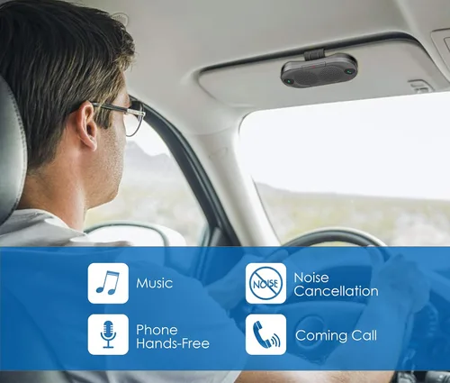 Vista 7 de BESIGN BK06 Bluetooth 5.0 en altavoz para automóvil con clip para visera, kit inalámbrico para automóvil para hablar manos libres, encendido