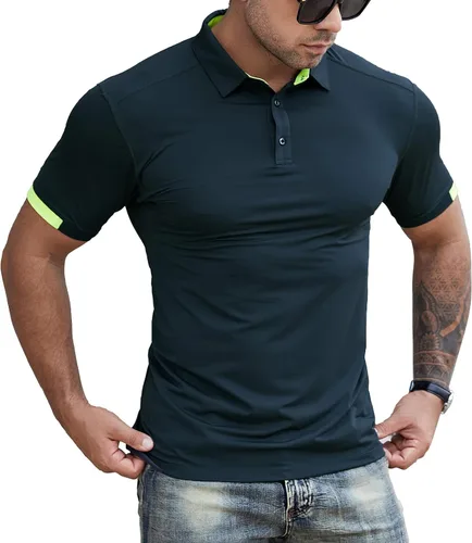 Vista 2 de ZARWING Camisa polo de golf de ajuste seco para hombre, cuello ajustado, manga corta