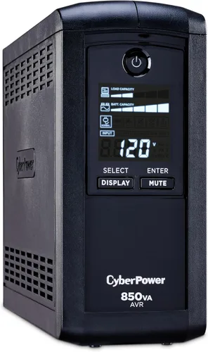 Vista 3 de CyberPower CP850AVRLCD - Batería de respaldo inteligente con pantalla LCD y protector contra sobretensiones UPS, 850VA/510W, 9 tomas, AVR