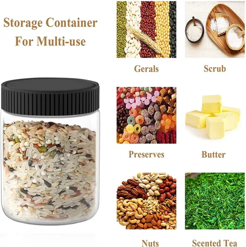 Vista 4 de Tarros de plástico transparente de 8 onzas con tapas negras, recipientes de almacenamiento de cocina recargables para alimentos secos, café, nueces