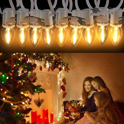 Vista 4 de Cable de accesorio con bombilla LED, cable C7 de luz de aldea navideña con doble fusible de repuesto, molde de soplado, decoración de luces