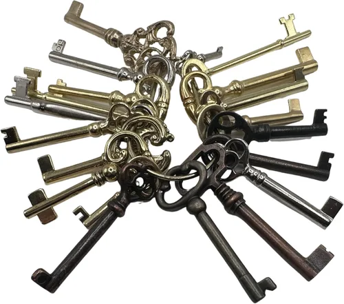 Vista 3 de Juego de llaves de esqueleto pequeño, funciona solo con orificios de cerradura de 1/2 pulgada, llaves vintage genéricas de barril hueco para muebles