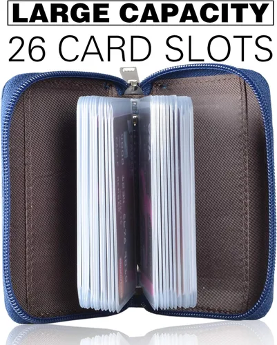 Vista 3 de Easyoulife billetera para tarjetas de crédito de cuero auténtico con espacio para 26 tarjetas