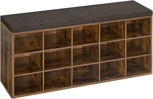 Vista 12 de VASAGLE - Colección CUSTOS - Banco para zapatos, banco de almacenamiento con asiento acolchado, banco de entrada con 9 compartimentos