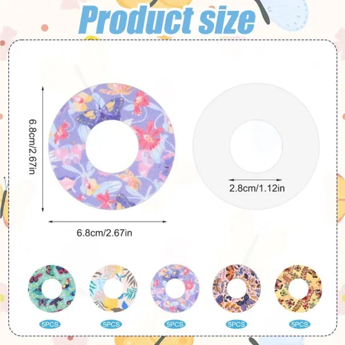 Vista 2 de 25 piezas de cubiertas de sensor para Libre 2, parches adhesivos impermeables con estampado de mariposas para monitor de azúcar en la sangre, parche