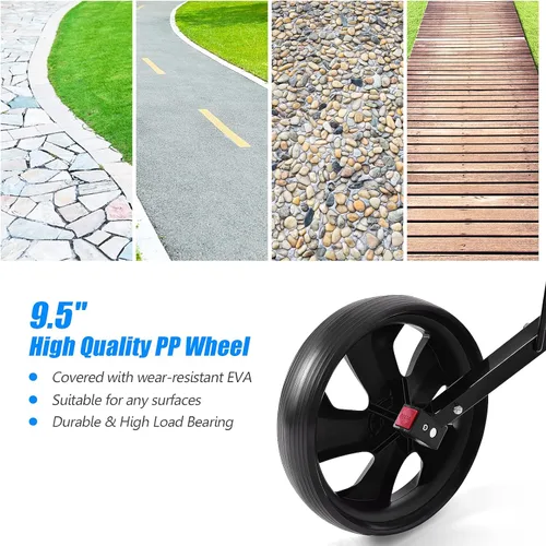 Vista 7 de GYMAX Carrito de golf, carrito de golf de 2 ruedas con ruedas de goma resistentes al desgaste de 9.5 pulgadas, correa elástica y marcador, carrito