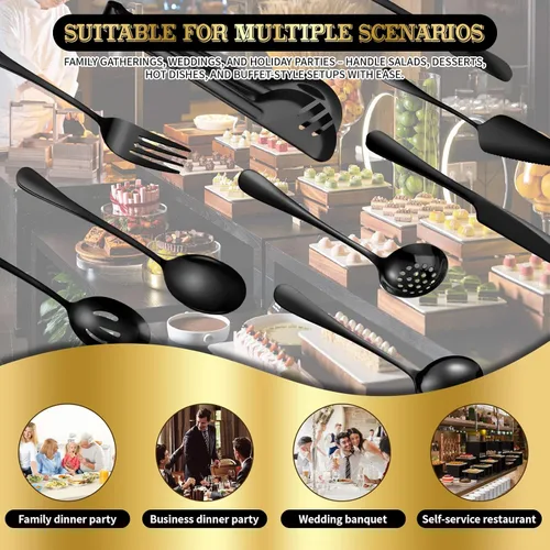 Vista 4 de Juego de Utensilios de Servir de Acero Inoxidable de 36 Piezas – Elementos Esenciales Completos para Buffet con Cucharas, Tenedores, Pinzas