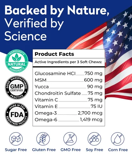 Vista 4 de Pawfect Mobility - Masticables de glucosamina para perros, suplemento de salud de cadera y articulaciones con omega-3, condroitina, MSM, fabricado