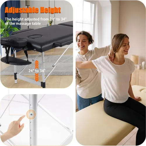 Vista 5 de VIRRMO Mesa de Masaje Portátil con Estirador de Cuello, Cama de Masaje Ligera de 84 Pulgadas, Cama Ajustable para Pestañas, Mesa de Tatuaje