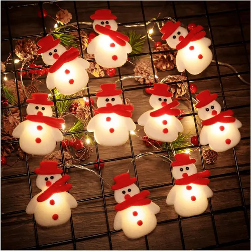 Vista 2 de ZAUGONTW Luces de Cadena de Muñeco de Nieve Navideñas - 10 LEDs 5.4 pies Luces de Cadena Impermeables que se Iluminan, Luces de Felpa Corta