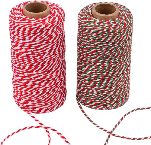 Vista 9 de Sunmns Cuerda de cuerda de Navidad de algodón para envolver regalos, manualidades, 656 pies (Multicolor B)