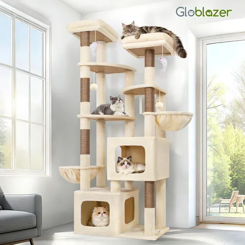 Vista 8 de Globlazer 74In Sturdy Cat Tree for Large Cats, Heavy Duty Multi-Level Tall Cat Tree Tower for Multiple Indoor Adult Cats with Scratching Posts, 2