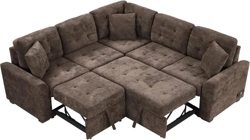 Vista 40 de Sofá modular en forma de L de 100.7 pulgadas con otomana extraíble, modernos sofás de 3 plazas con dos reposabrazos y patas de metal, cómoda tela