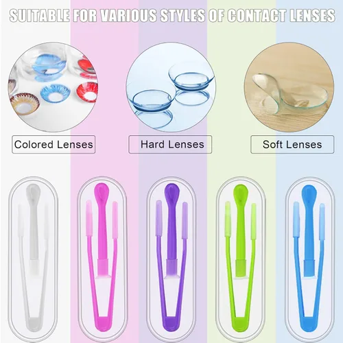 Vista 4 de JUNEBRUSHS Juego de 10 Herramientas Coloridas Removedoras e Insertadoras de Lentes de Contacto con Estuche, Pinzas Portátiles con Punta Suave