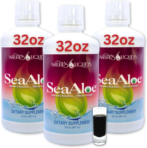 Nature's Liquids - Elixir oceánico de jugo de aloe vera, mezcla botánica patentada para tiroides, digestión y apoyo inmunológico, 32 onzas (paquete