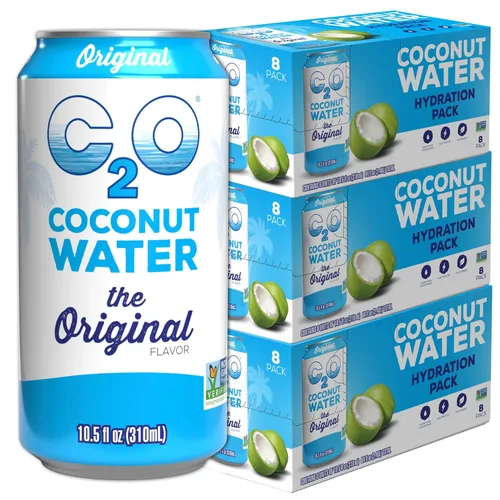 Vista 12 de C2O - Agua de coco, el sabor original (paquete de 12) - Hecho con agua de coco fresca, a base de plantas - Agua enlatada sin OGM - Hidratación