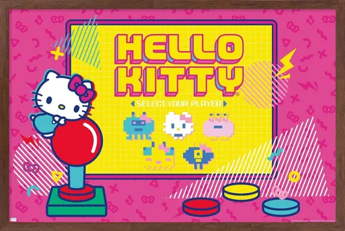 Vista 10 de Trends International Hello Kitty: Póster de pared Kawaii Arcade de 22.4 pulgadas de largo x 14.7 W, versión enmarcada de madera de granero