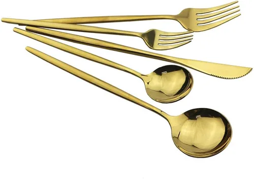 Vista 5 de JASHII - Juego de cubiertos dorados brillantes, 20 piezas de acero inoxidable con acabado satinado, juego de utensilios de cocina, juego