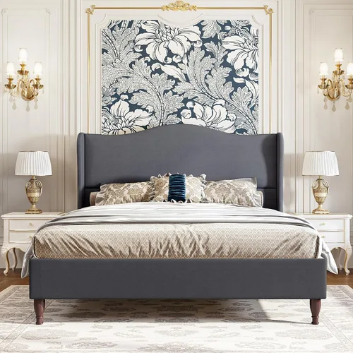 Vista 10 de koorlian Marco de Cama Tamaño Queen Cama Plataforma Tapizada con Cabecera Alta de 51" con Respaldo Alado, Tela Suave, Cama Plataforma