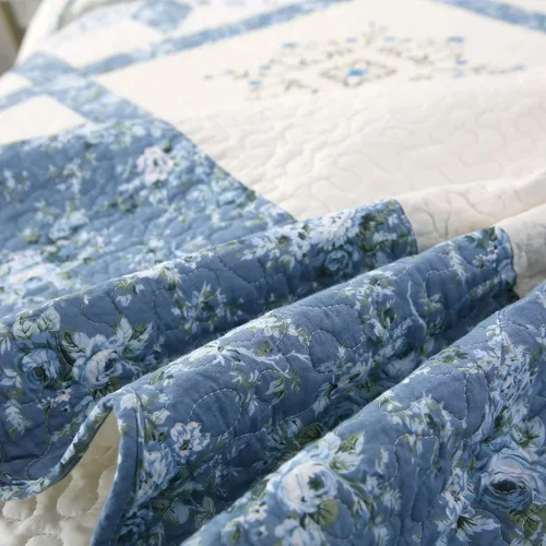 Vista 6 de KASENTEX - Lujosa colcha cubrecama de gran tamaño con diseño de tela de retazos bordado, 100 % algodón, lavable a máquina