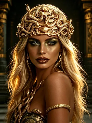 Vista 6 de JeVenis Diadema de serpiente dorada con corona de Medusa, accesorios