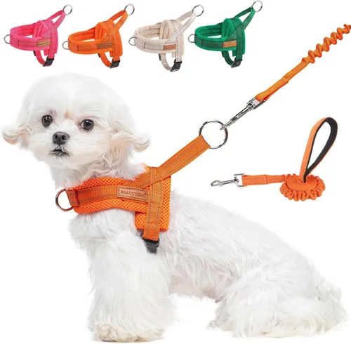 Vista 23 de BEAUTYZOO Arnés para Perros Pequeños, Juego de Arnés y Correa sin Tirones, Arnés de Pecho para Cachorros a Prueba de Escapes con Mango, Arnés Beige