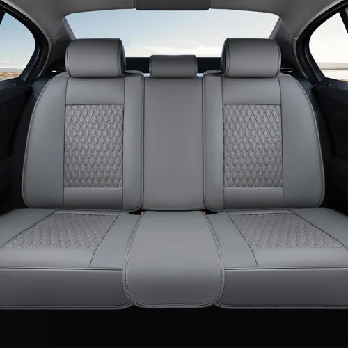 Vista 8 de Coverado - Juego completo de fundas de asiento para automóvil, de piel de napa, protector impermeable con soporte lumbar, con ajuste universal