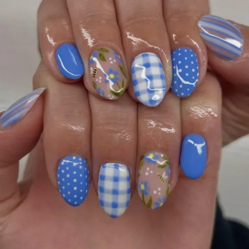 Vista 10 de Uñas postizas a presión en forma de almendra amarillas, cortas, brillantes, de acrílico, de cobertura completa, con diseños, brillantes