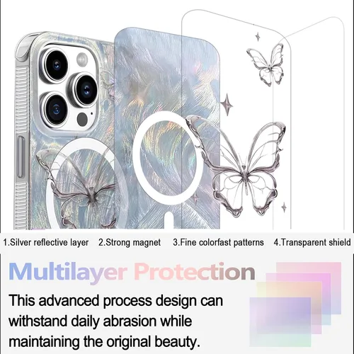 Vista 286 de I-MGAE-IN-AR - Funda diseñada para iPhone 12 y 12 Pro, diseño de mariposa plateada brillante, funda protectora de poliuretano termoplástico, suave