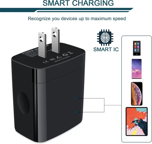 Vista 2 de Cargador de pared, adaptador de cargador USB, estación de carga rápida AILKIN 4.8A, 4 puertos múltiples, bloque de base de alimentación, enchufe