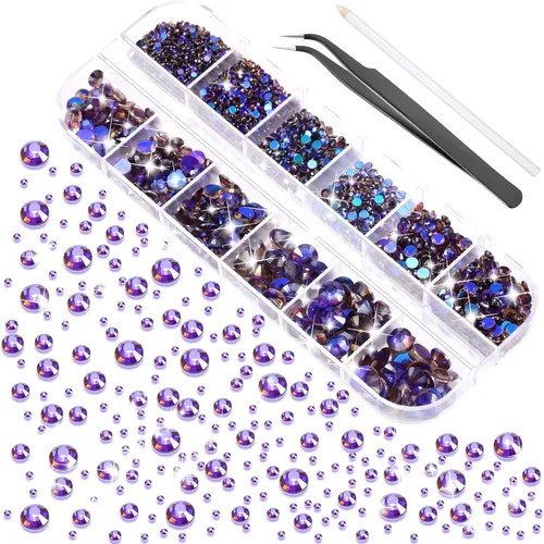 Vista 8 de TecUnite 2000 piezas de diamantes de imitación con reverso plano, 6 tamaños (1.5-6 mm), diamantes de imitación de cristal redondos con herramientas
