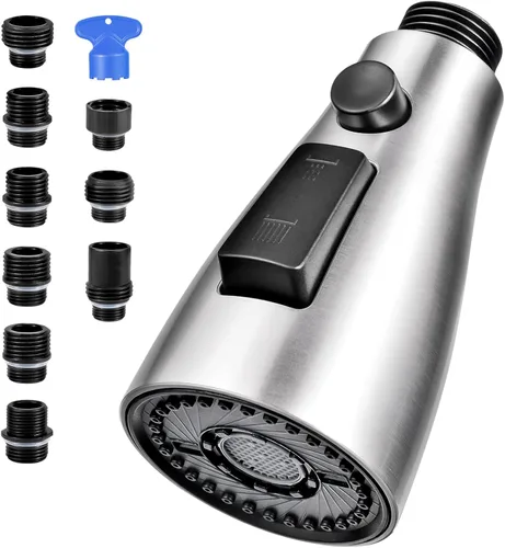 Cabezal de repuesto para grifo de cocina, cabezal rociador desplegable de 3 funciones premium con 9 adaptadores, cabezal de grifo de fregadero de