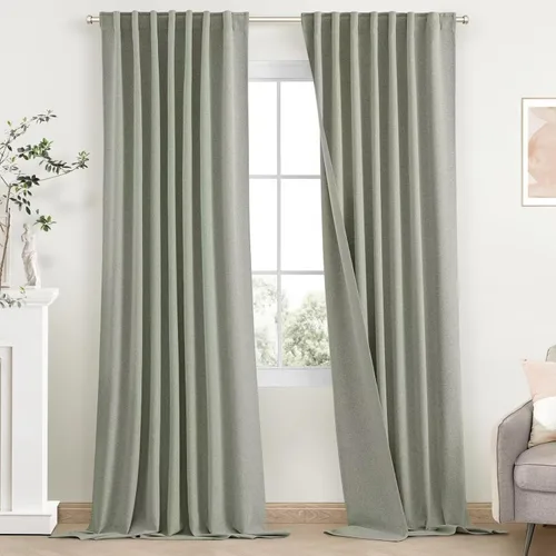 Vista 11 de SimpleHome 100% Cortinas de Lino con Oscurecimiento Total en Crema, 72 Pulgadas de Largo, Cortinas de Dormitorio con Pestaña Trasera y Bolsillo