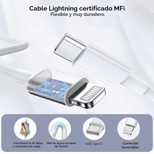 Vista 6 de Cargador rápido para iPhone de 10 pies, [certificado Apple MFi] Paquete de 2 cargadores rápidos PD Dual Apple, bloque de carga USBC de 10 pies