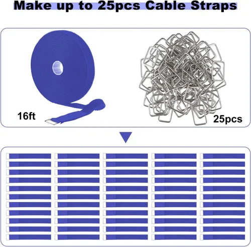 Vista 4 de YMCRLUX Correas de gancho y bucle de 1 x 16 pies con 25 hebillas de metal, correas de cable de fijación ajustables, correa de cincha cortada a