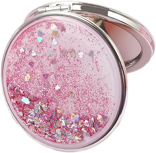 Vista 9 de HSYHERE Creative Quicksand Moving Sand Mini espejo de maquillaje compacto - Espejo de bolsillo de viaje plegable portátil de doble cara Dorado