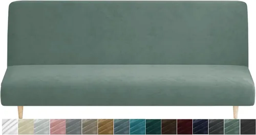 Vista 14 de MAXIJIN - Funda de futón de terciopelo, tamaño completo, estirable, para colchón de futón, gruesa y suave, sin brazos, para sofá cama, con parte
