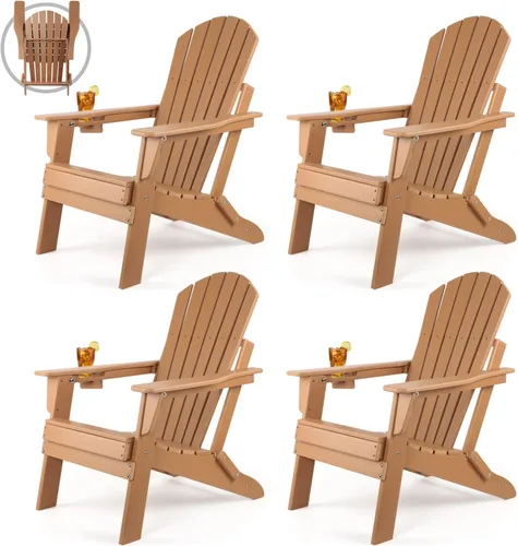 Vista 11 de FUNBERRY Silla plegable Adirondack, sillas de hoguera de HDPE para todo tipo de clima con portavasos para exteriores