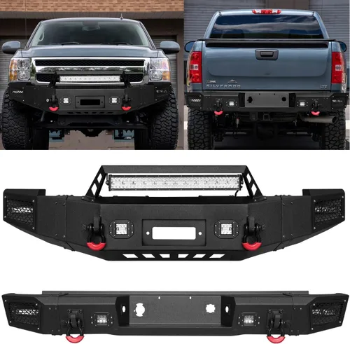 VIJAY Parachoques delantero y trasero para Chevy Silverado 1500 2007-2013 con placa de cabrestante y luces