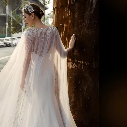 Vista 2 de ULAPAN Capas de boda con diamantes de imitación, chal de abrigo de perlas para vestido de novia, chamarras y bolero