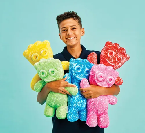 Vista 3 de iscream Sour Patch Kids - Mini almohada de personaje de caramelo en relieve de 8.5 x 6.25 pulgadas, color morado