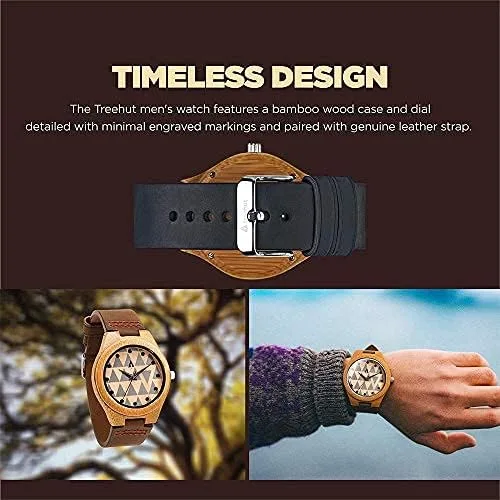 Vista 7 de Treehut Reloj de madera para hombre con cierre ajustable de acero inoxidable de tres pliegues, movimiento de cuarzo japonés, elegante reloj