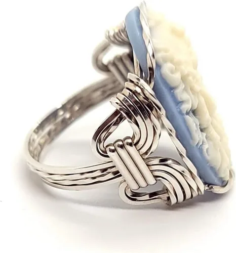 Vista 2 de Anillo de plata de ley 925 con mariposas y diosa griega azul