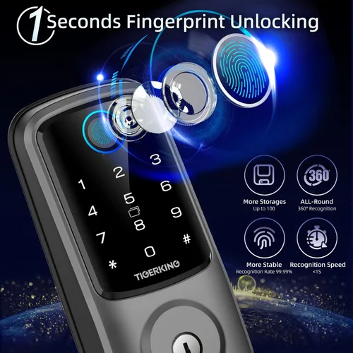 Vista 3 de TIGERKING Smart Lock, Keyless Entry Door Lock with Bluetooth, Biometric Fingerprint and Touchscreen Keypad, Smart Deadbolt for Home,Apartment,Hotel
