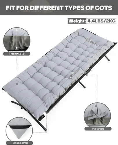 Vista 3 de Sportneer Cot Mattress: 1.5-2" Thick Soft Camping Cot Mattress Pad - 75"x28" Folding Cot Topper with Fix Straps for Single Bed, Camp Cot, RV Bunk